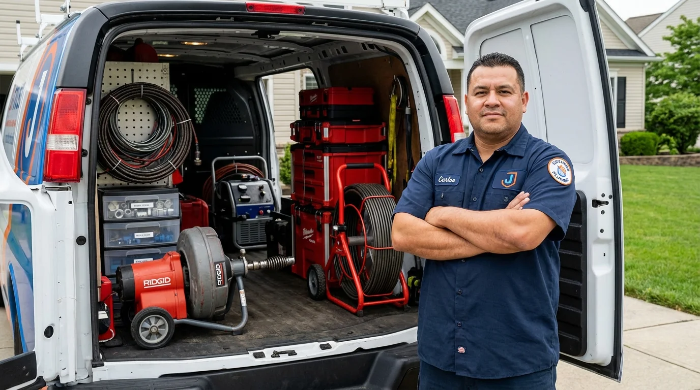 Professional drain cleaning equipment and Johns Plumbing LLC plumber in Goreville