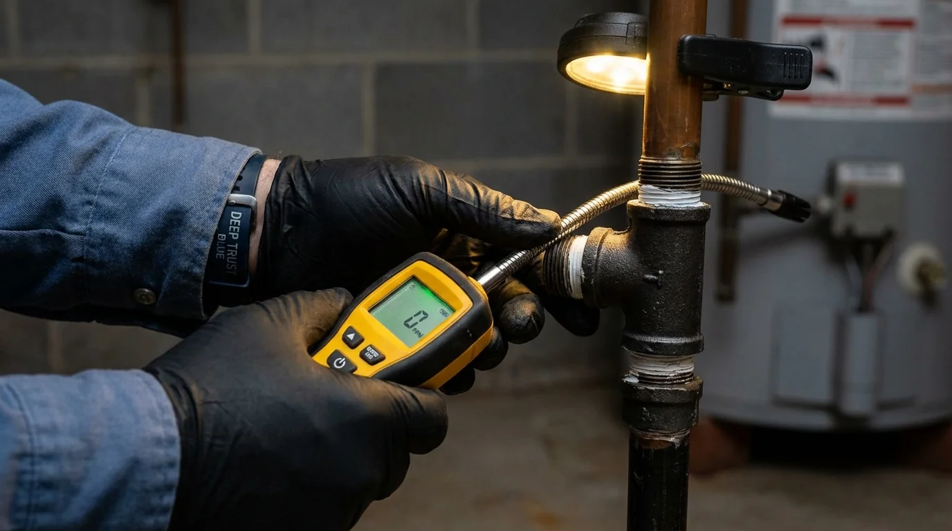 Gas leak detection with electronic sniffer by Johns Plumbing LLC in Goreville