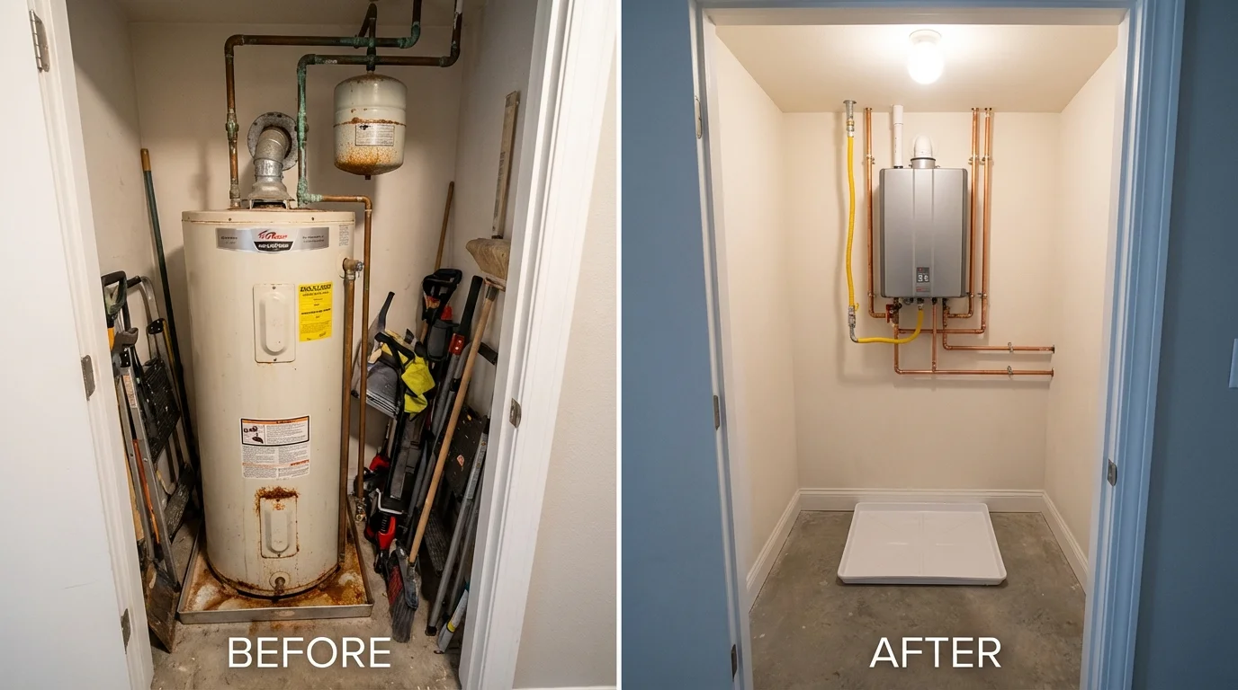 Tank water heater versus wall-mounted tankless unit comparison for Goreville, IL homeowners